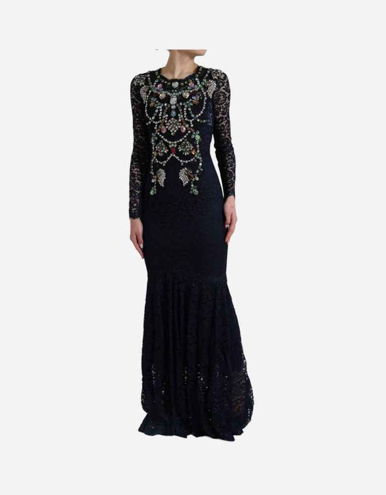 Embellished Lace Dress Mermaid Gown Women - Blue Dresses