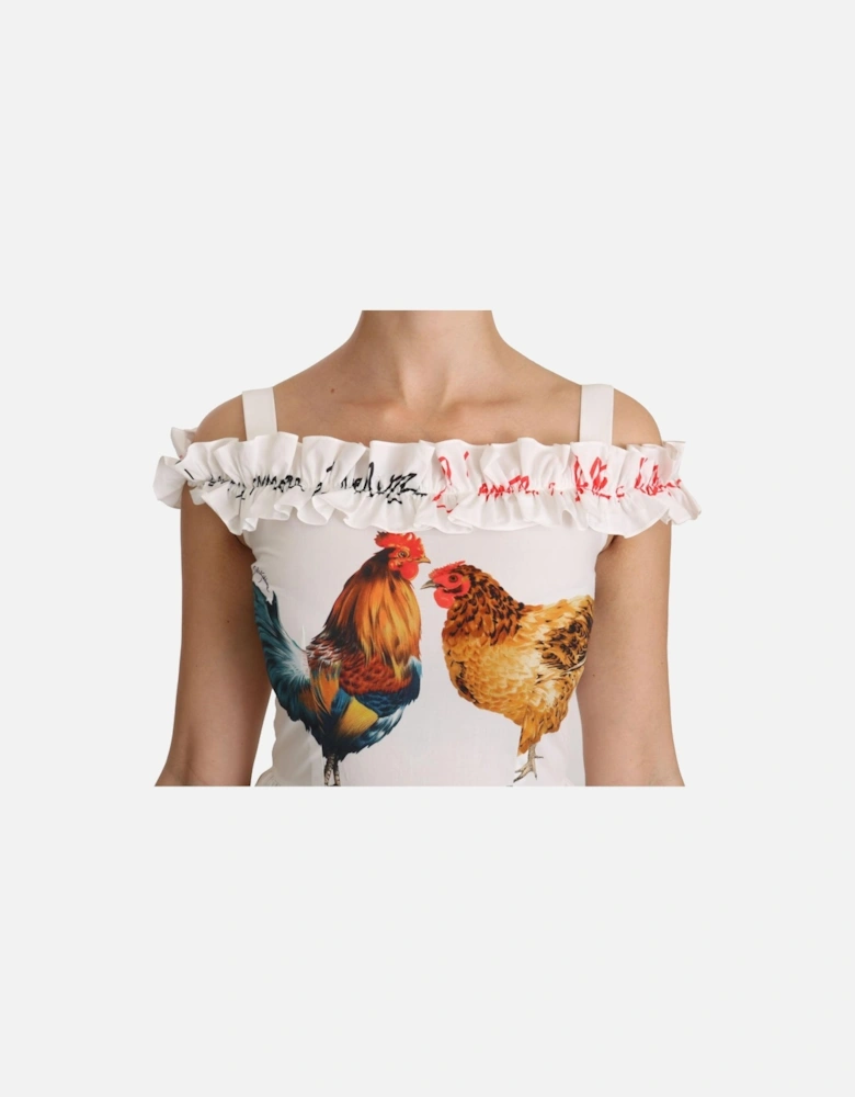 Chicken Print Midi Dress Ruffled Tiered Dress Women - White Dresses
