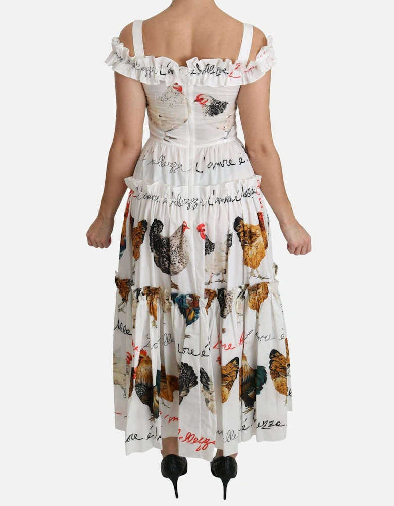 Chicken Print Midi Dress Ruffled Tiered Dress Women - White Dresses