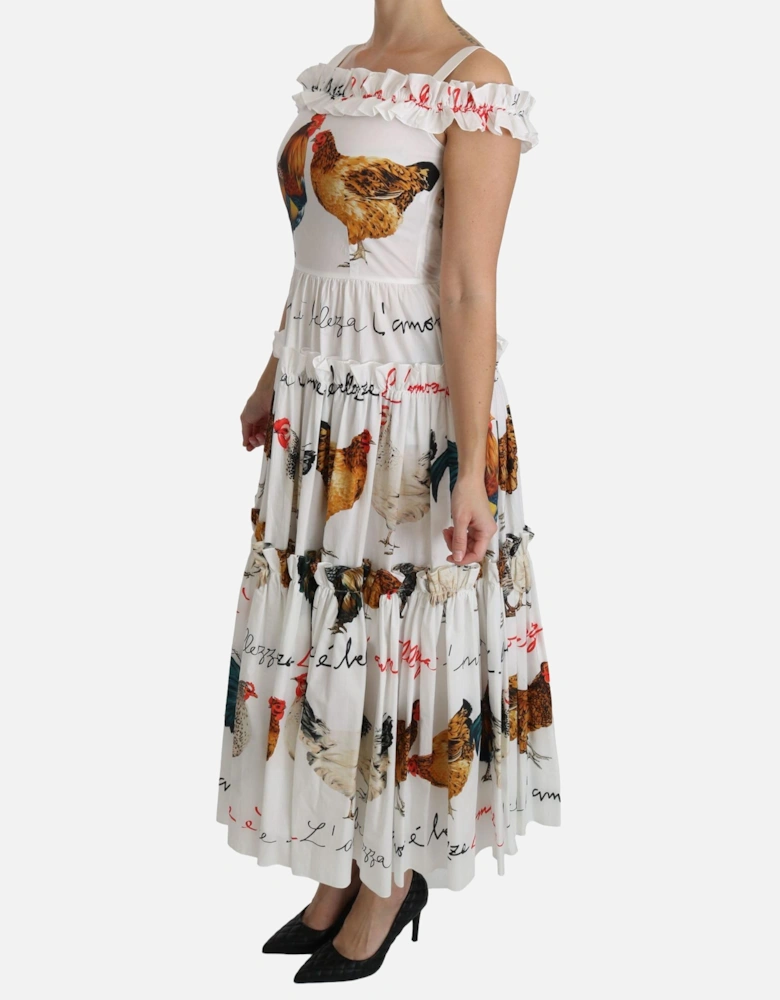 Chicken Print Midi Dress Ruffled Tiered Dress Women - White Dresses