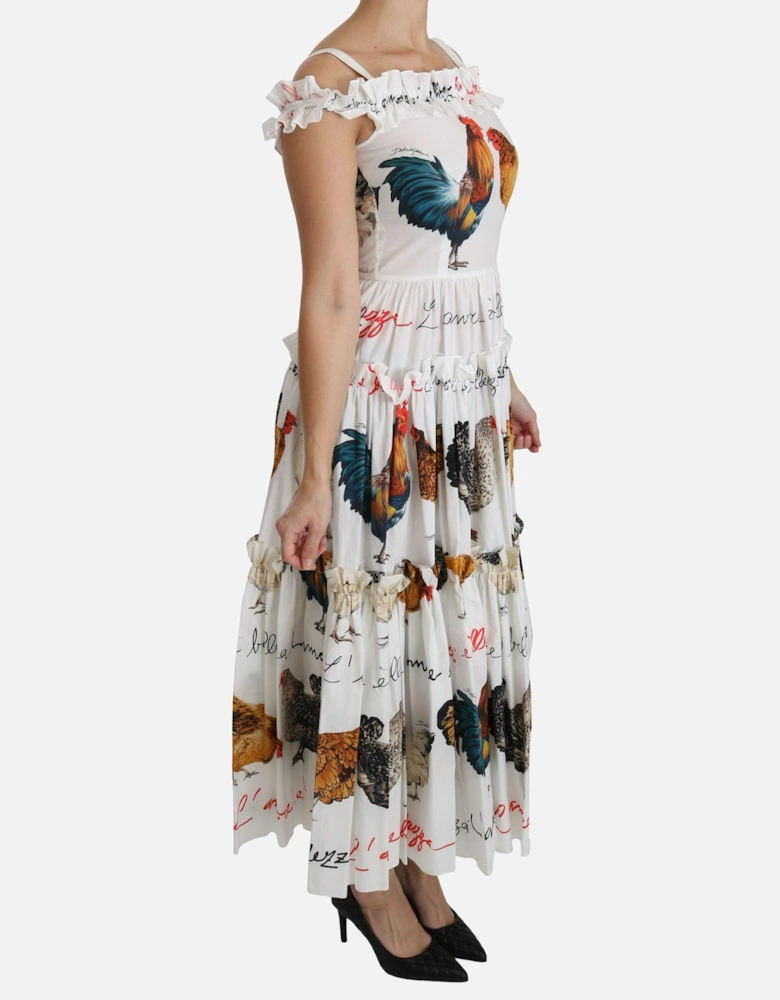 Chicken Print Midi Dress Ruffled Tiered Dress Women - White Dresses