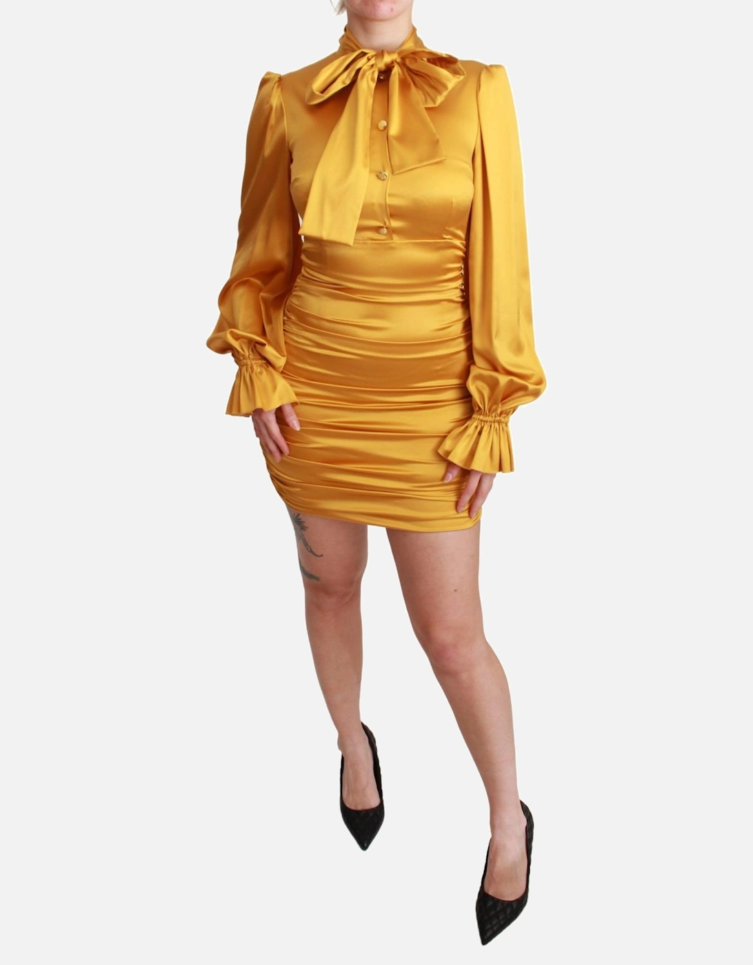 Dolce Gabbana Mini Dress Mustard Yellow Satin Women Dresses, 6 of 5