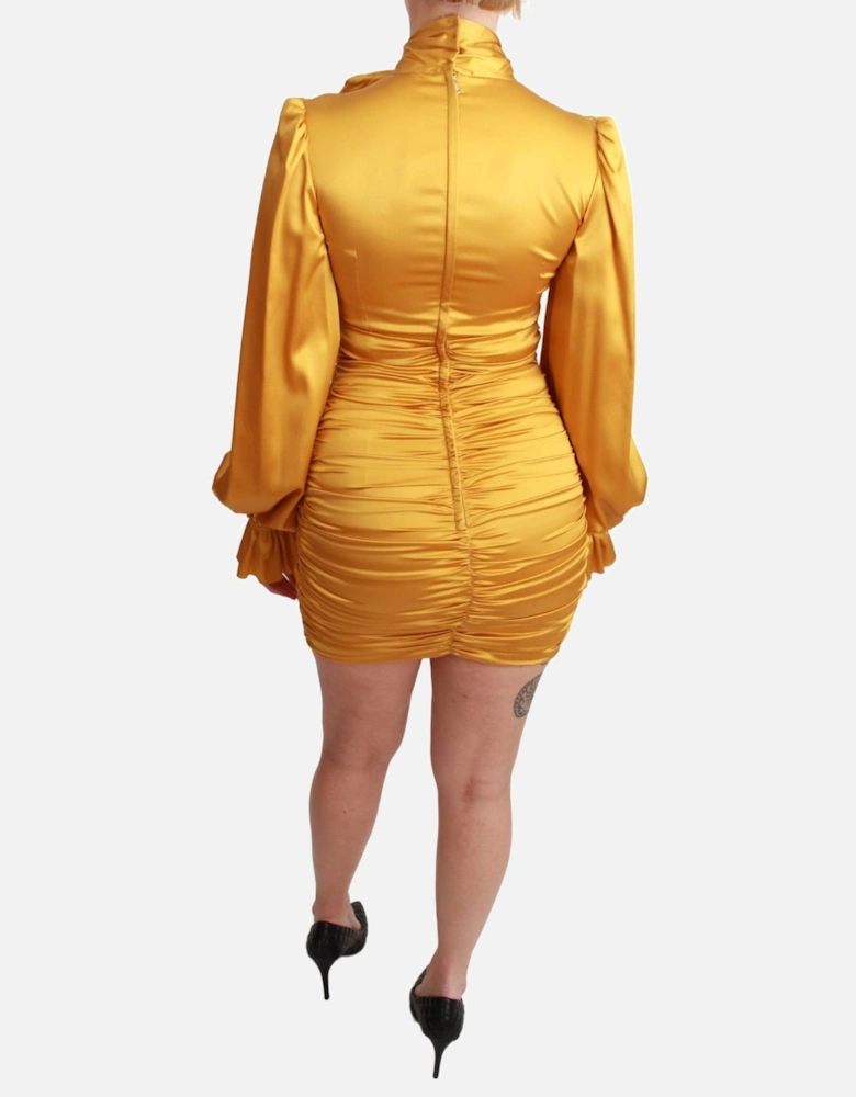 Dolce Gabbana Mini Dress Mustard Yellow Satin Women Dresses