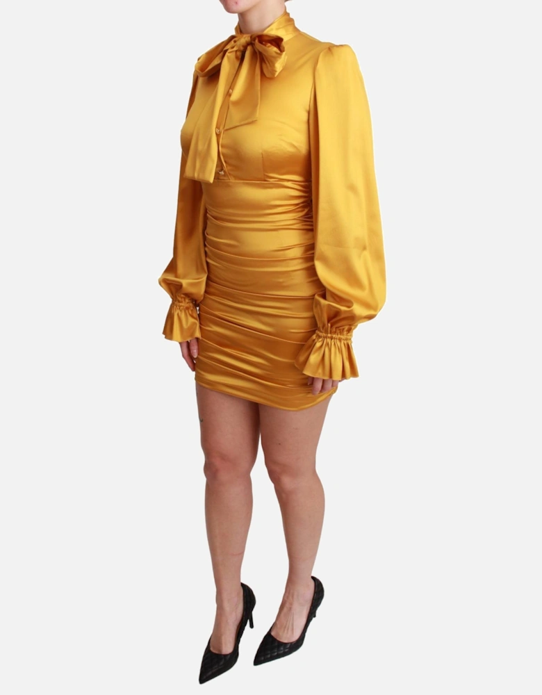 Dolce Gabbana Mini Dress Mustard Yellow Satin Women Dresses