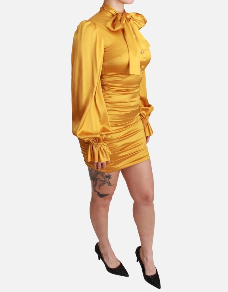 Dolce Gabbana Mini Dress Mustard Yellow Satin Women Dresses
