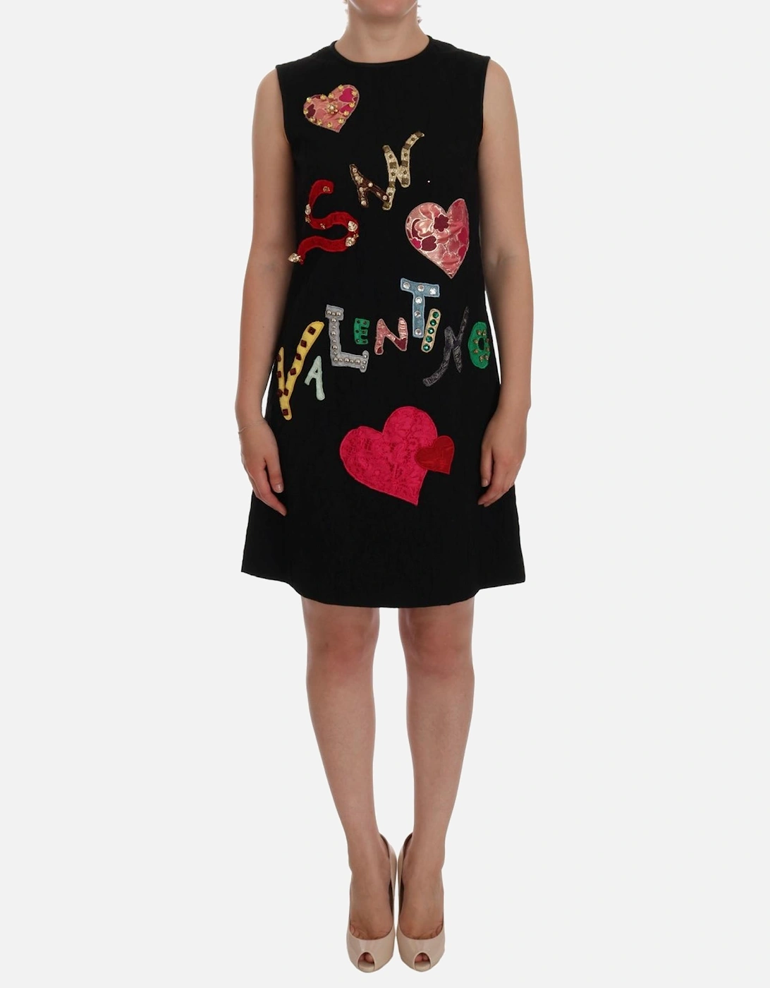 Sleeveless Mini Shift Dress with Multicolor Applique Women - Black, 7 of 6