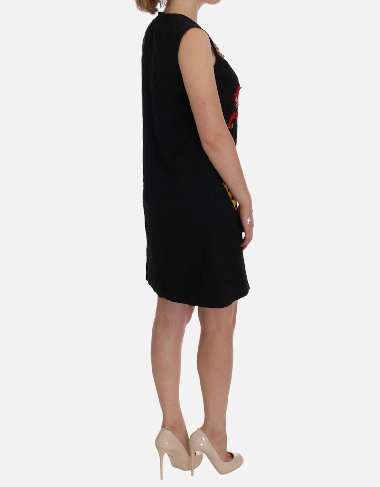 Sleeveless Mini Shift Dress with Multicolor Applique Women - Black