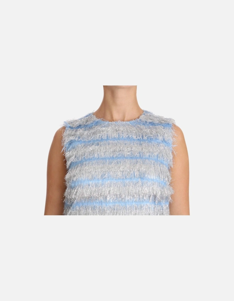 Fringe Mini Dress Sleeveless ALine Women - Light Blue Dresses