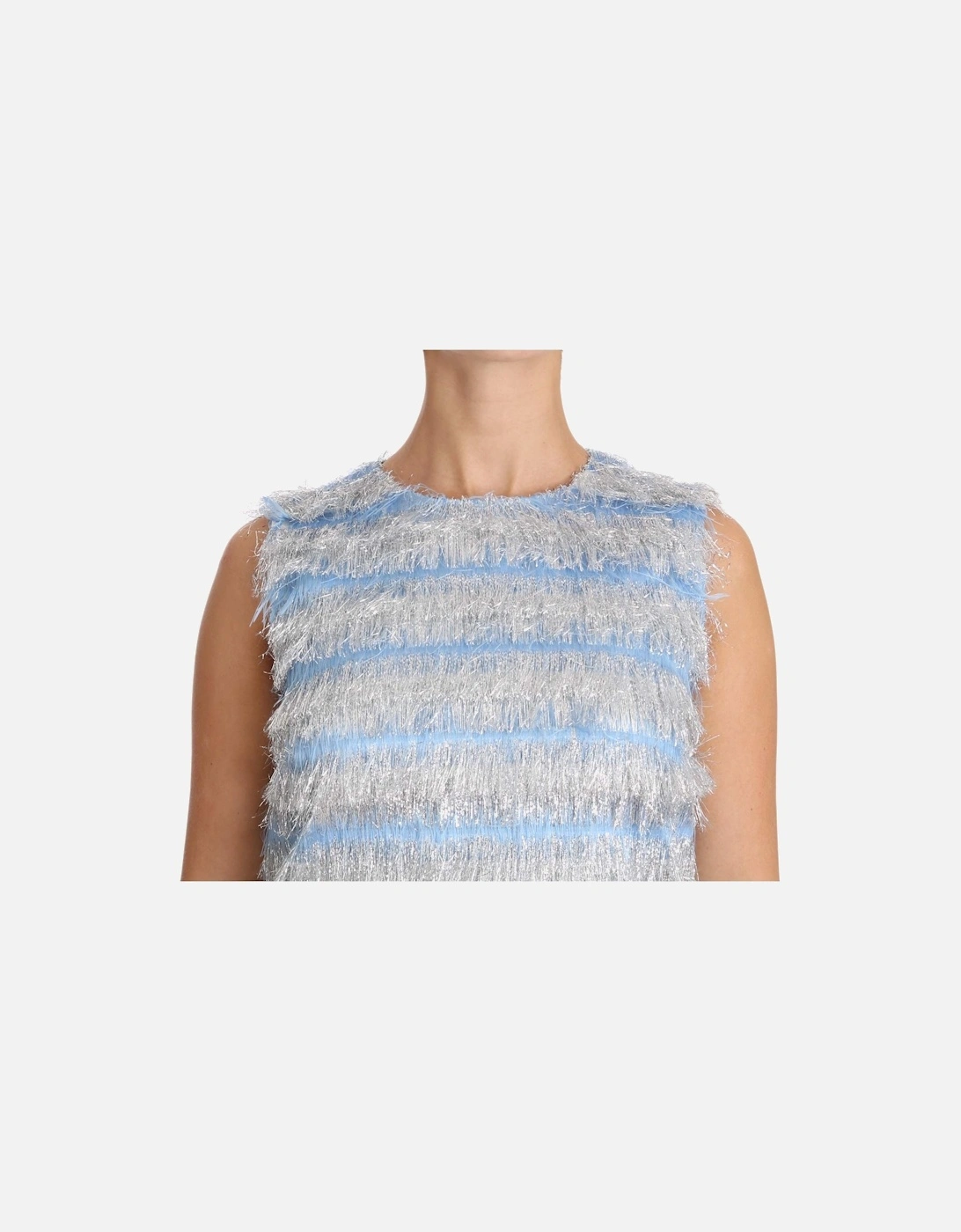 Fringe Mini Dress Sleeveless ALine Women - Light Blue Dresses