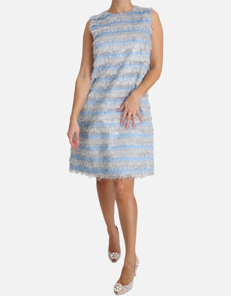 Fringe Mini Dress Sleeveless ALine Women - Light Blue Dresses