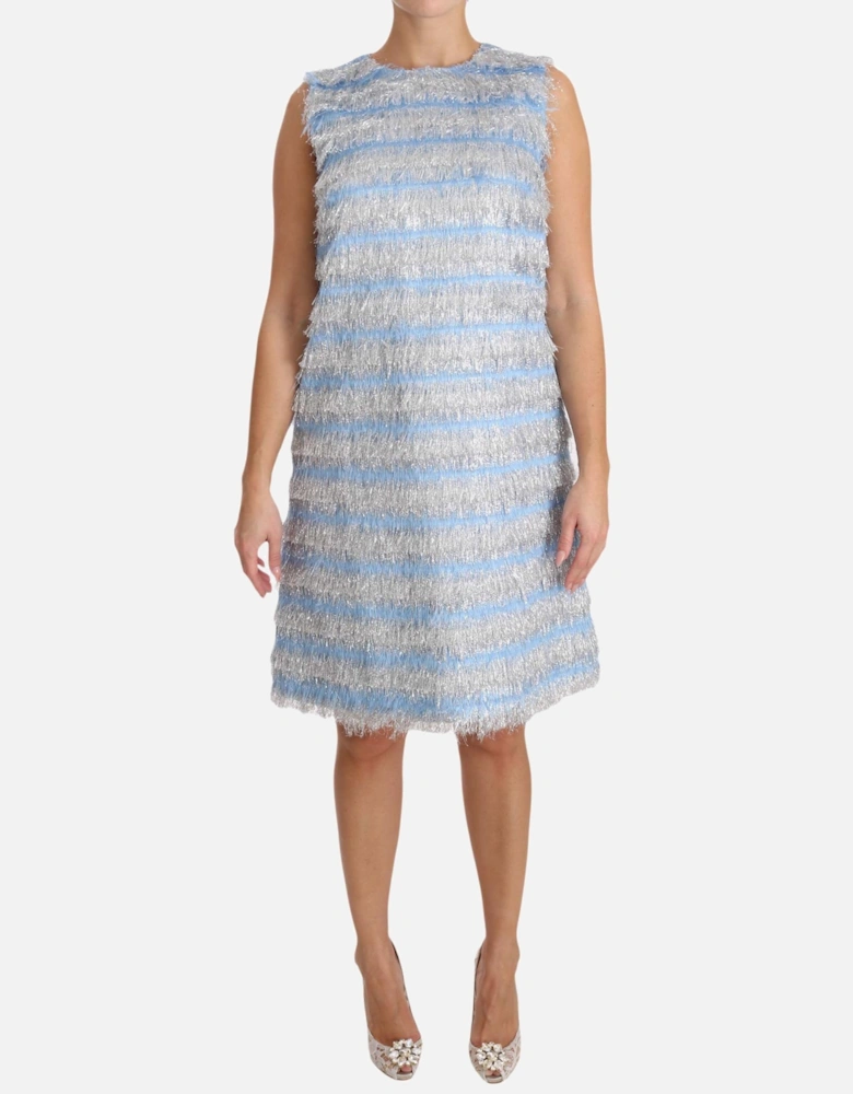Fringe Mini Dress Sleeveless ALine Women - Light Blue Dresses