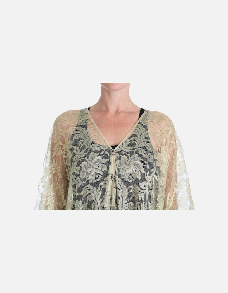 Lace Maxi Dress VNeck 34 Sleeves Women - Gold Dresses