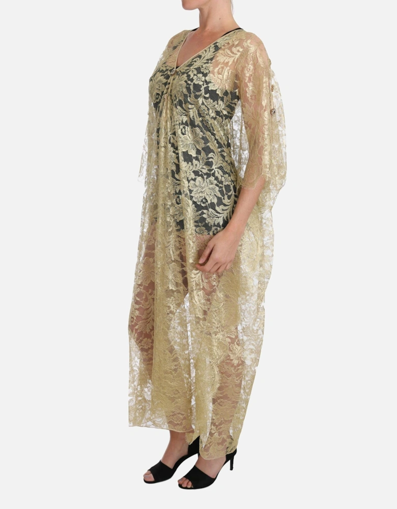 Lace Maxi Dress VNeck 34 Sleeves Women - Gold Dresses