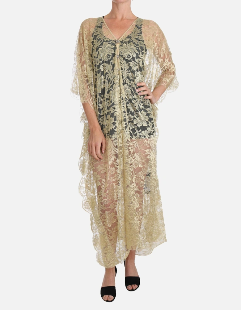Lace Maxi Dress VNeck 34 Sleeves Women - Gold Dresses