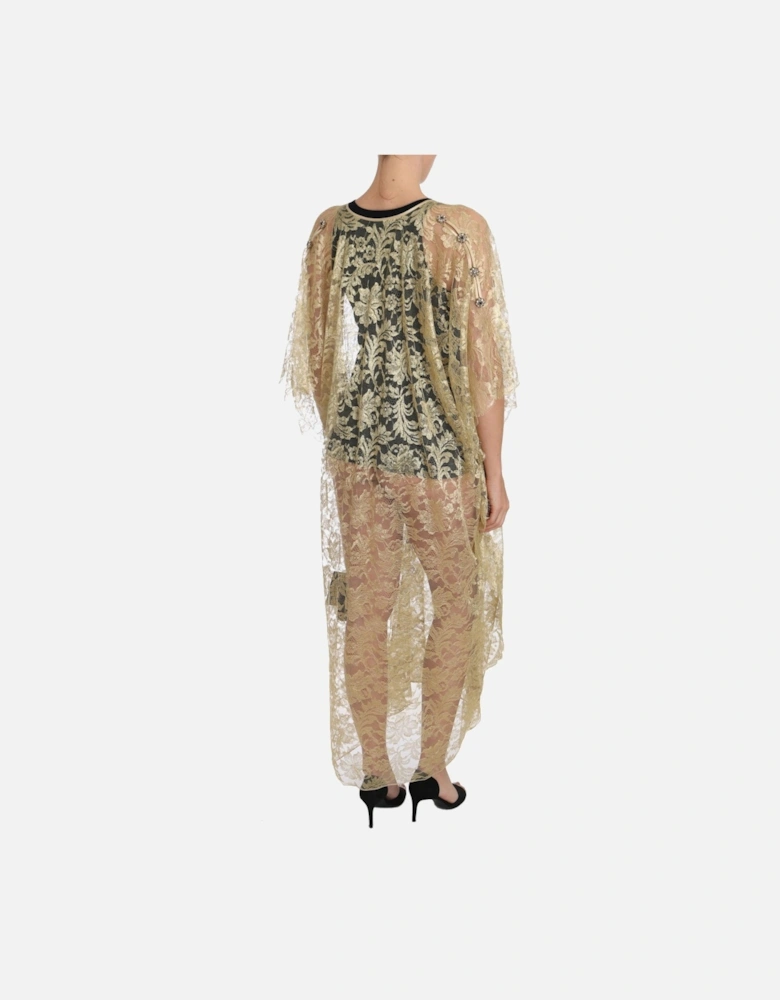 Lace Maxi Dress VNeck 34 Sleeves Women - Gold Dresses