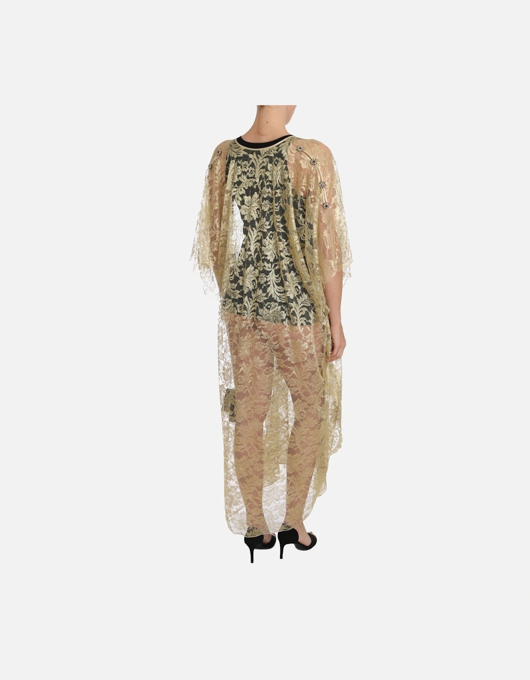 Lace Maxi Dress VNeck 34 Sleeves Women - Gold Dresses