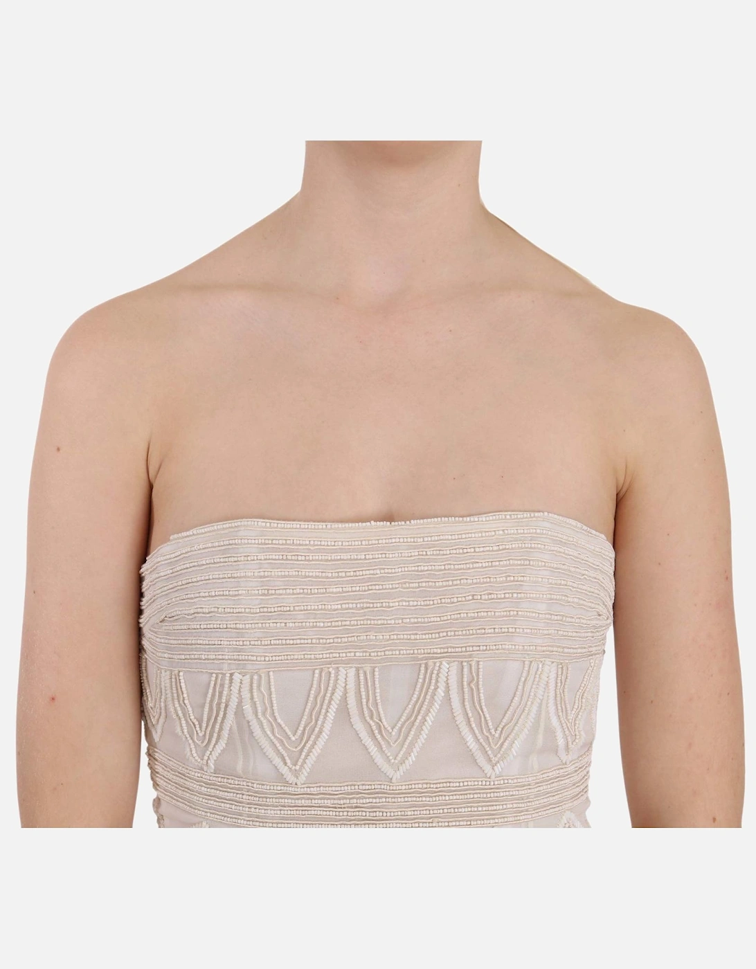 Beaded Mini Dress Strapless Style Women - Beige Dresses