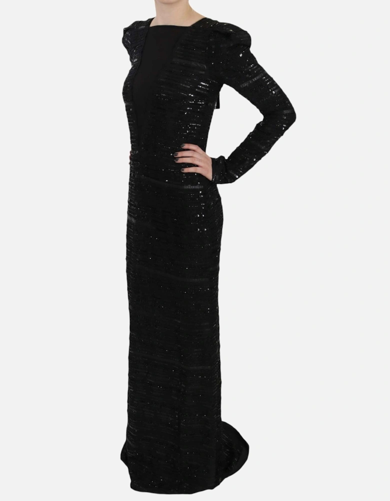 Long Sleeve Sheath Maxi Dress with Sequins Women - Black Dresses