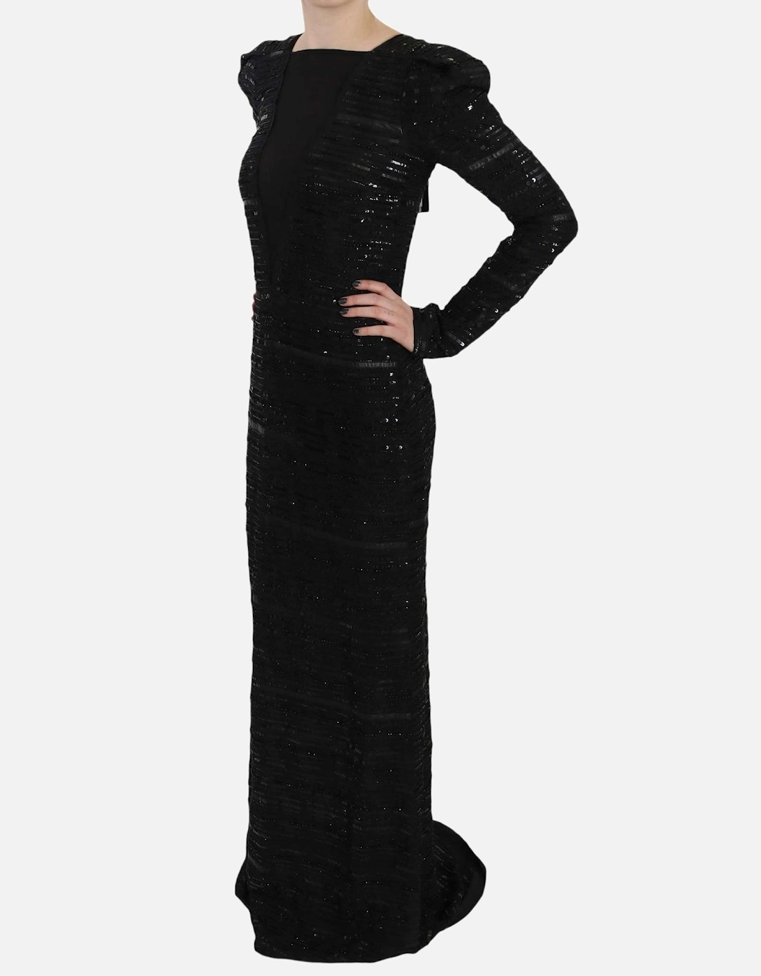 Long Sleeve Sheath Maxi Dress with Sequins Women - Black Dresses