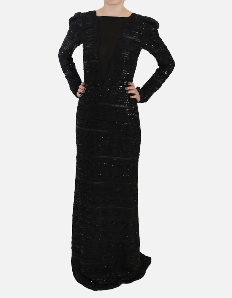 Long Sleeve Sheath Maxi Dress with Sequins Women - Black Dresses
