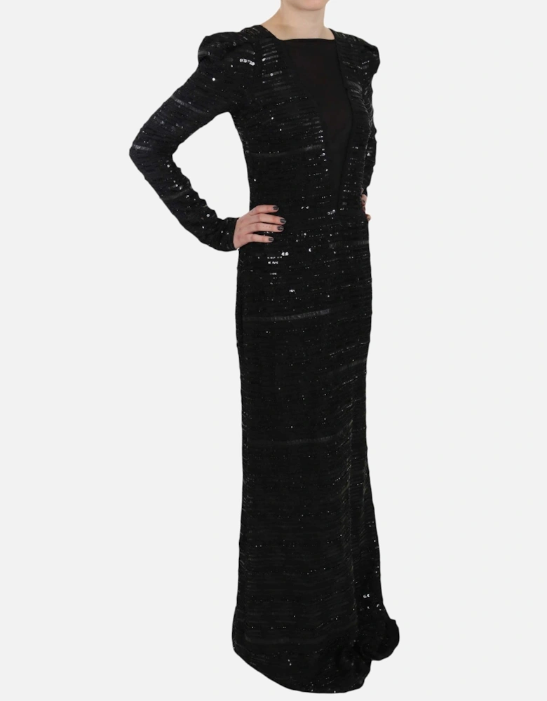 Long Sleeve Sheath Maxi Dress with Sequins Women - Black Dresses