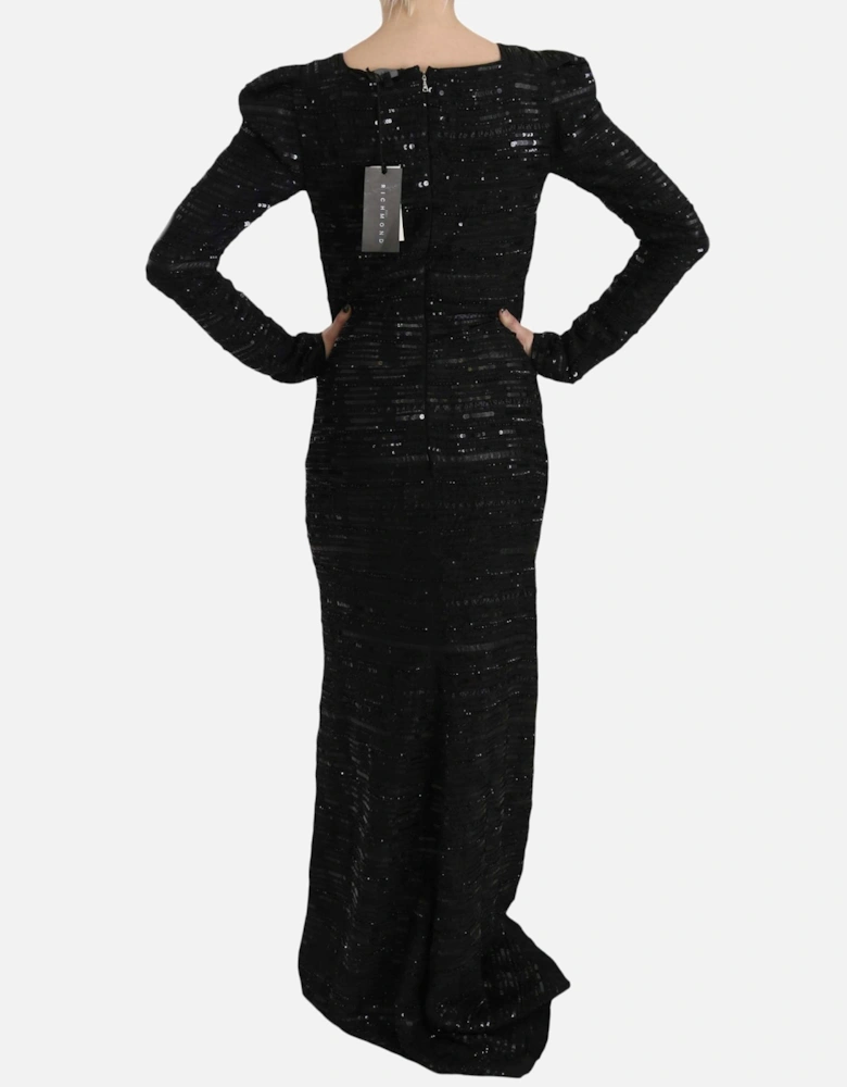 Long Sleeve Sheath Maxi Dress with Sequins Women - Black Dresses