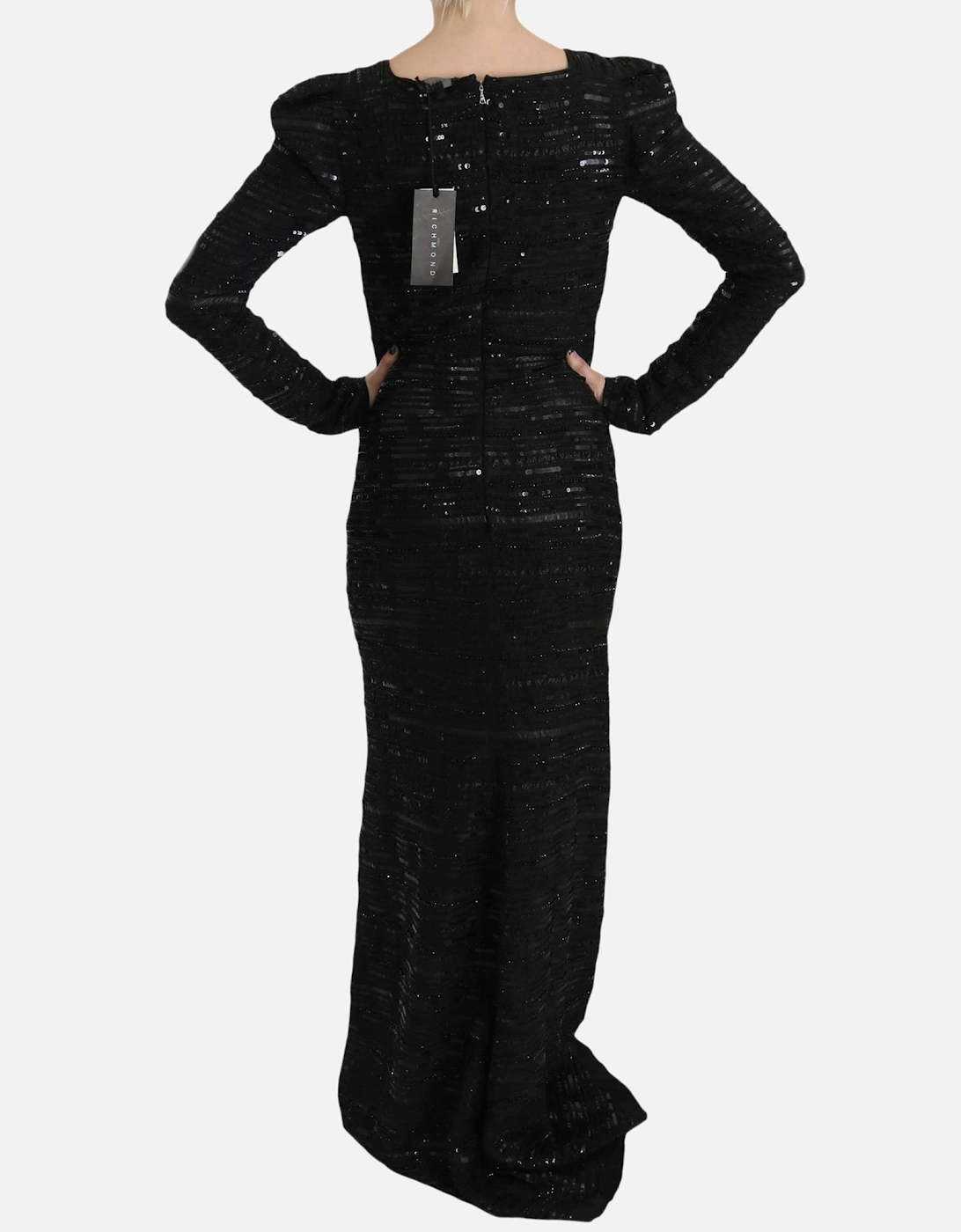 Long Sleeve Sheath Maxi Dress with Sequins Women - Black Dresses
