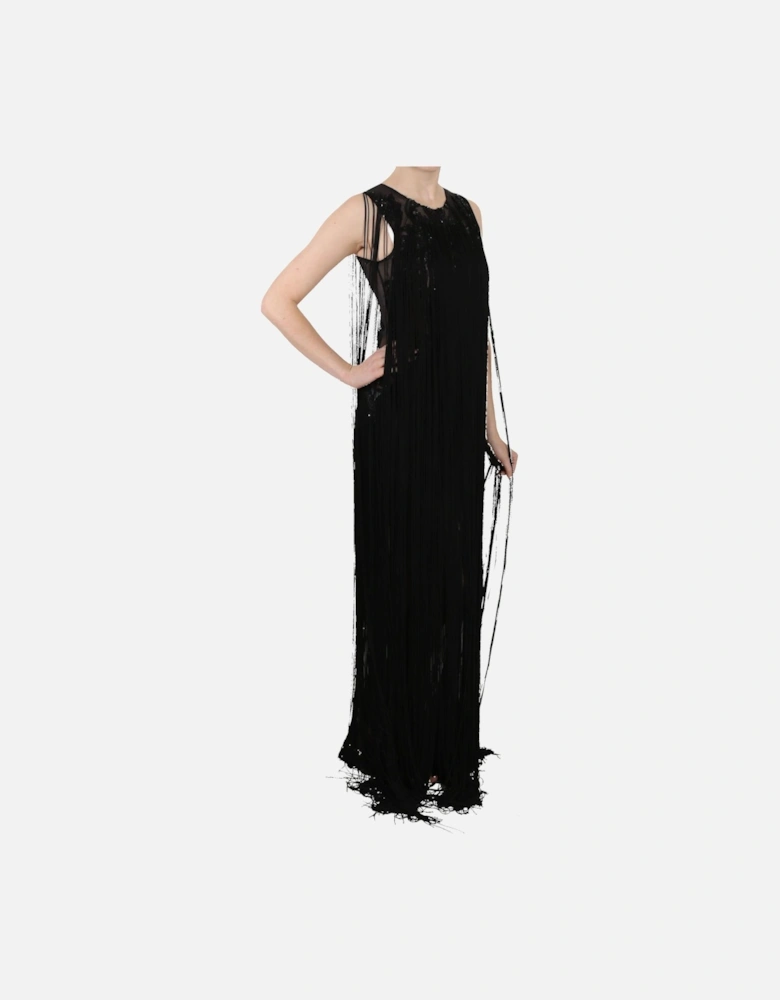 Maxi Dress Sleeveless Fringe Women - Black Dresses