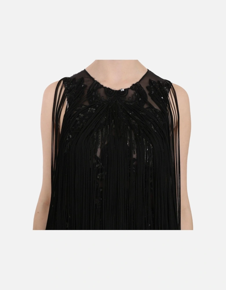 Maxi Dress Sleeveless Fringe Women - Black Dresses