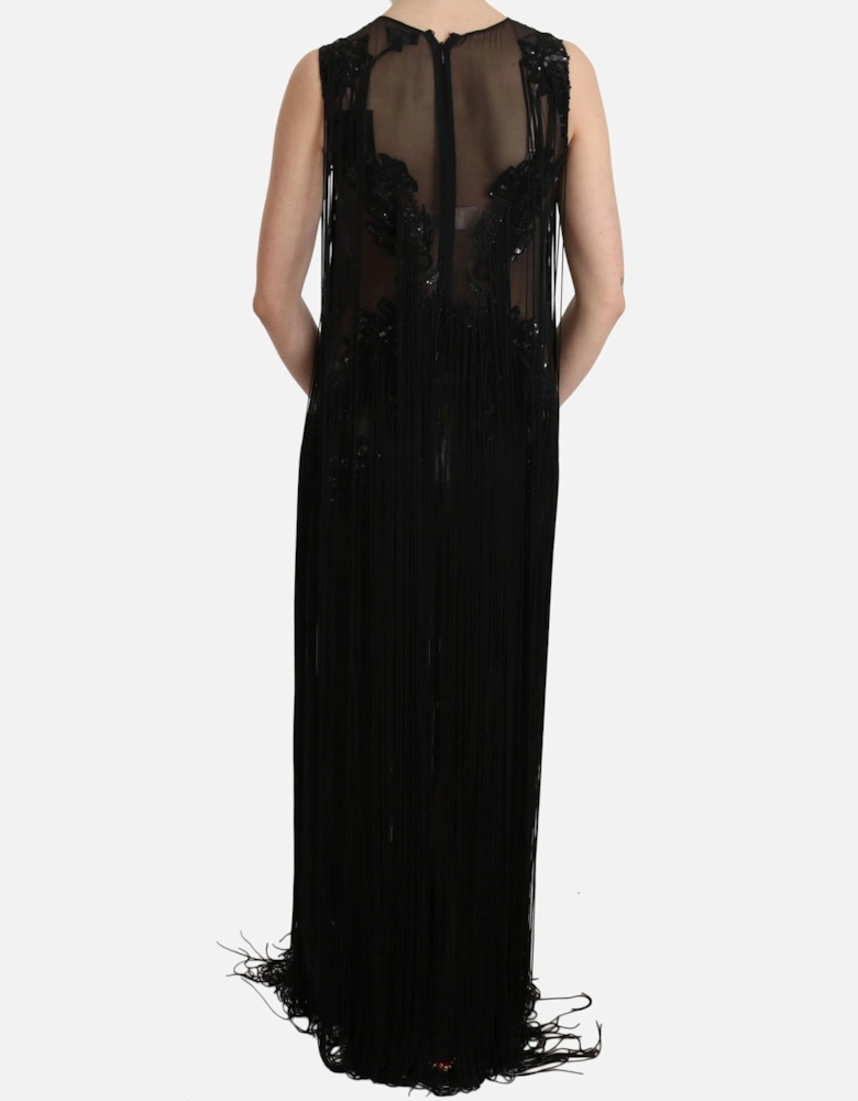 Maxi Dress Sleeveless Fringe Women - Black Dresses