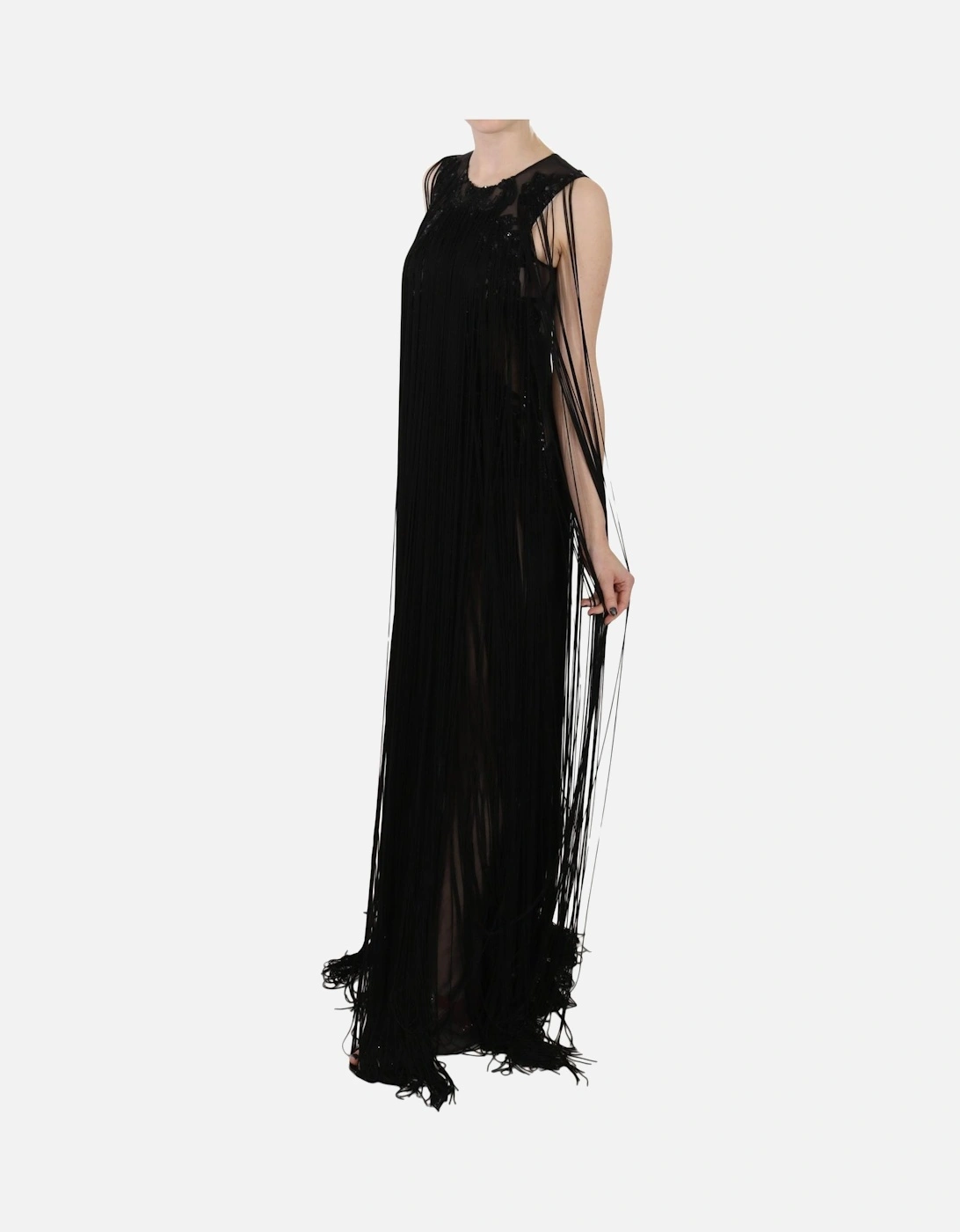 Maxi Dress Sleeveless Fringe Women - Black Dresses