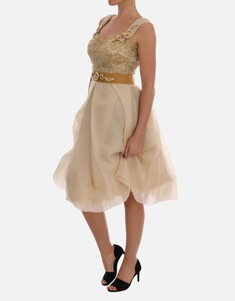 Dolce Gabbana Dress Sleeveless Aline Beige Women - Gold Dresses