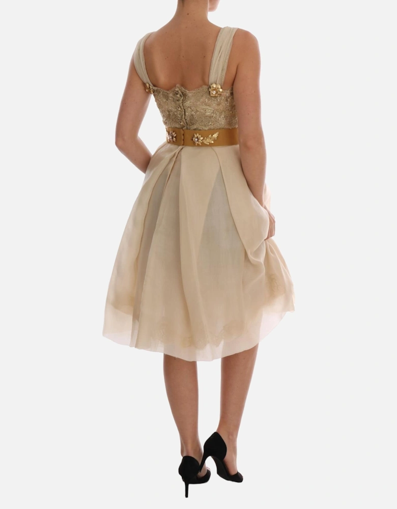 Dolce Gabbana Dress Sleeveless Aline Beige Women - Gold Dresses