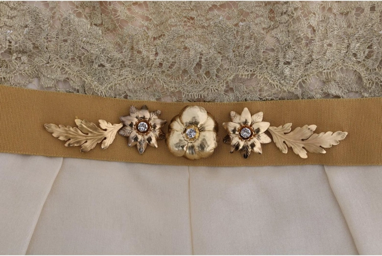 Dolce Gabbana Dress Sleeveless Aline Beige Women - Gold Dresses