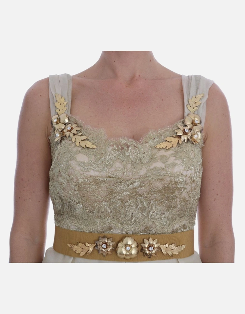 Dolce Gabbana Dress Sleeveless Aline Beige Women - Gold Dresses