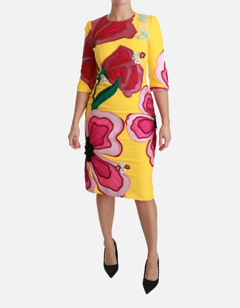Floral Appliqu Dress Yellow Women Dresses