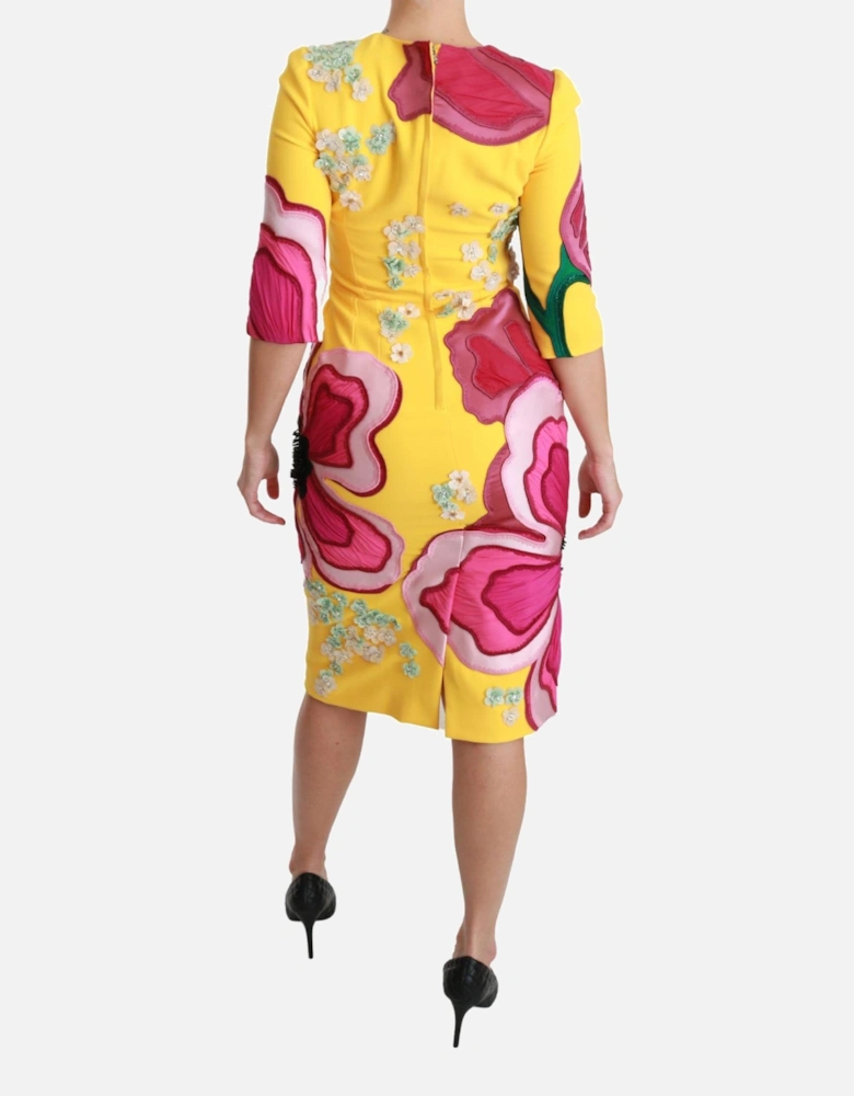 Floral Appliqu Dress Yellow Women Dresses