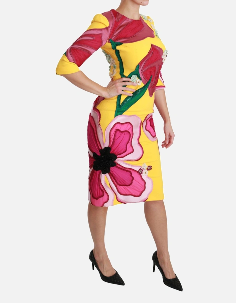 Floral Appliqu Dress Yellow Women Dresses