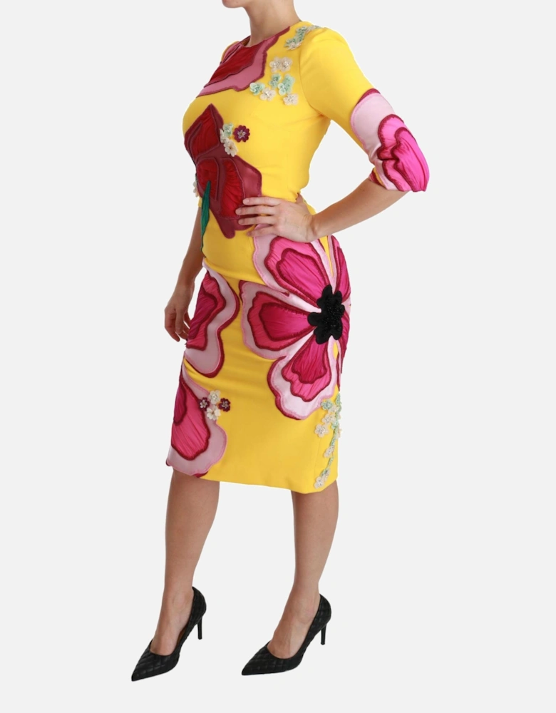 Floral Appliqu Dress Yellow Women Dresses