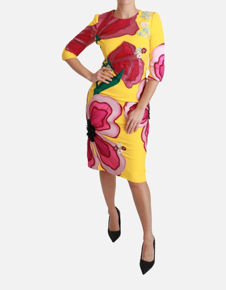 Floral Appliqu Dress Yellow Women Dresses