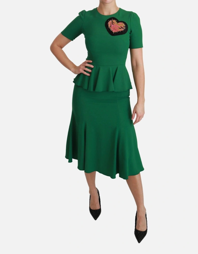 Embroidered Heart Peplum Dress Women - Green Dresses