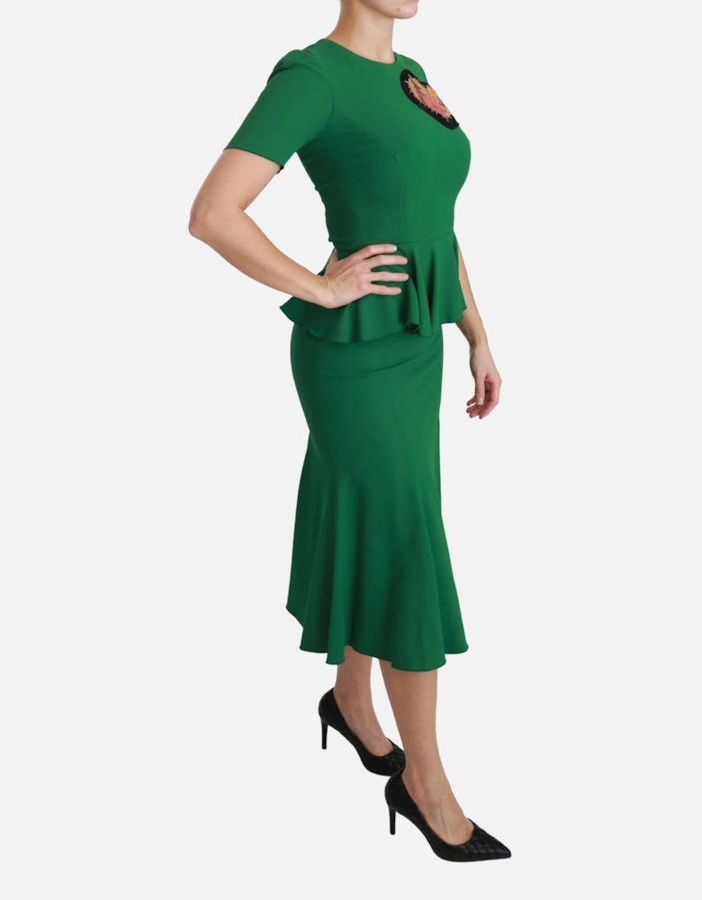 Embroidered Heart Peplum Dress Women - Green Dresses