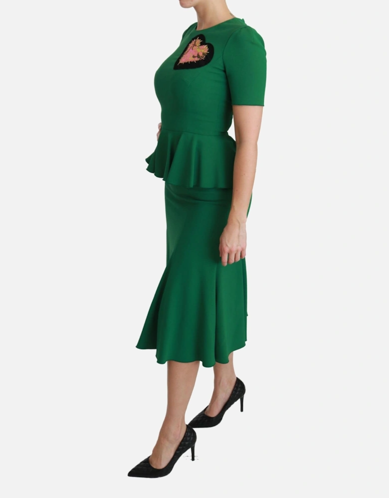 Embroidered Heart Peplum Dress Women - Green Dresses