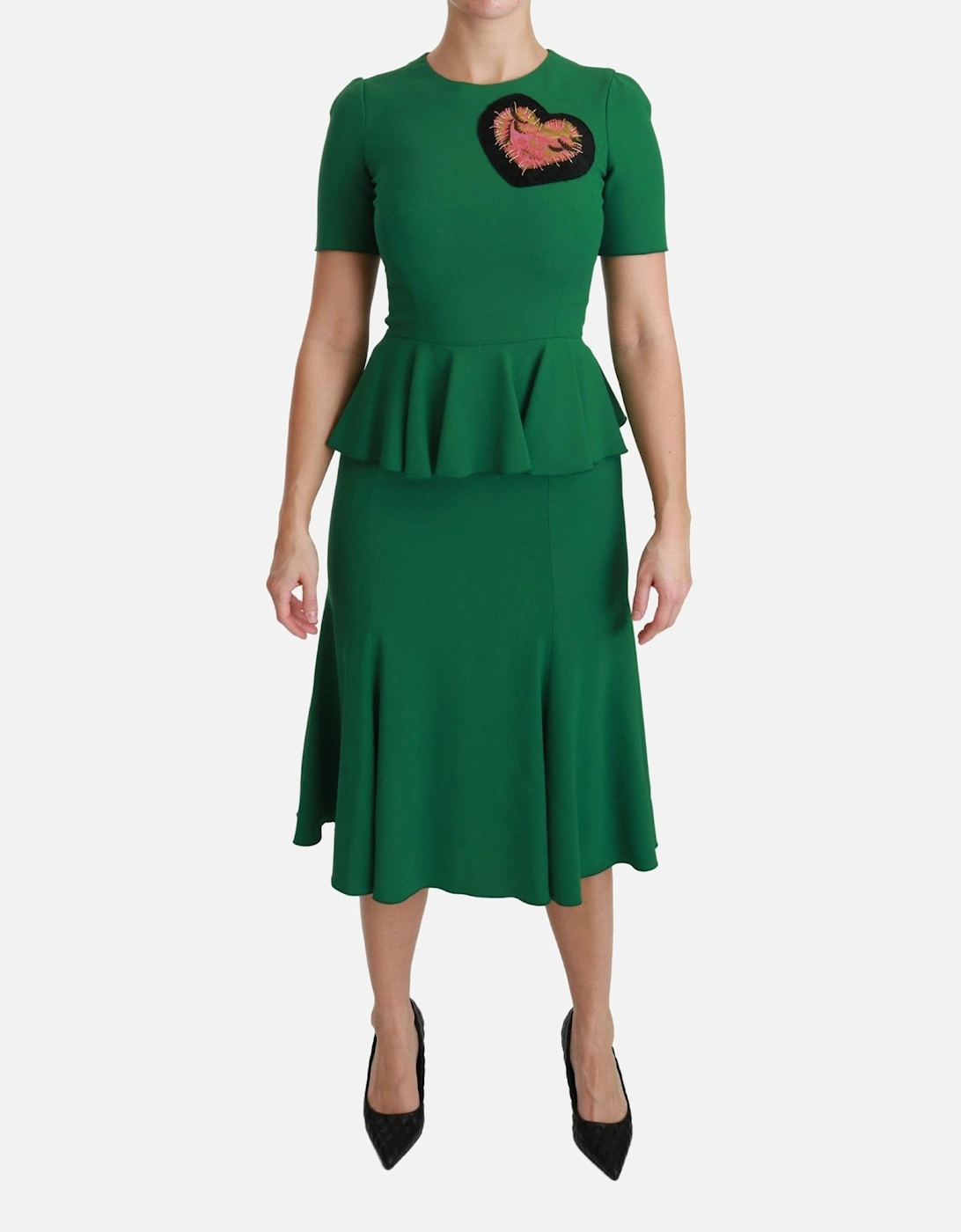 Embroidered Heart Peplum Dress Women - Green Dresses, 7 of 6