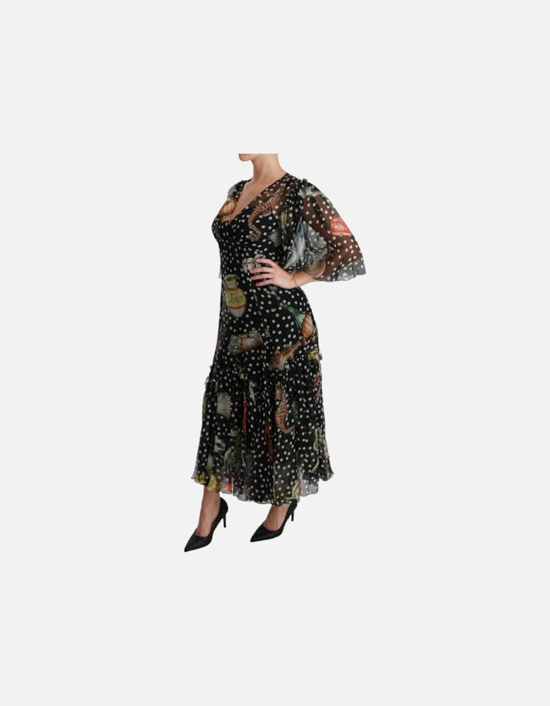 Dolce Gabbana Printed silk midi dress Polka dots Women - Black Dresses