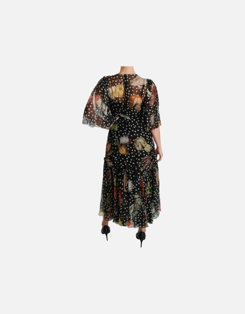 Dolce Gabbana Printed silk midi dress Polka dots Women - Black Dresses