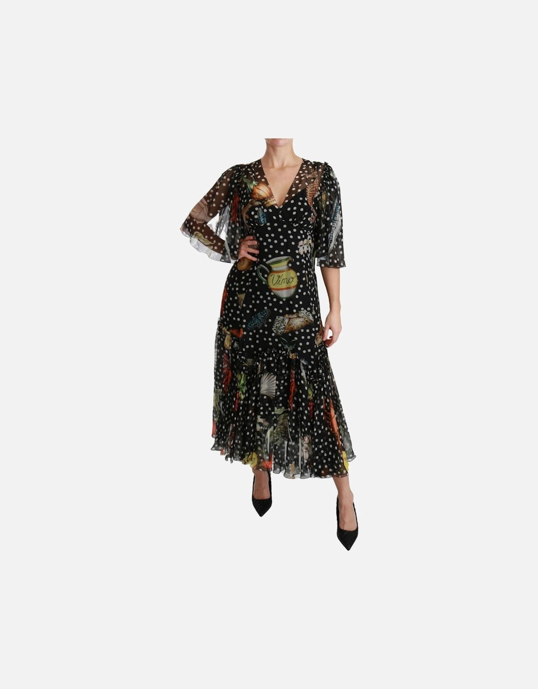 Dolce Gabbana Printed silk midi dress Polka dots Women - Black Dresses