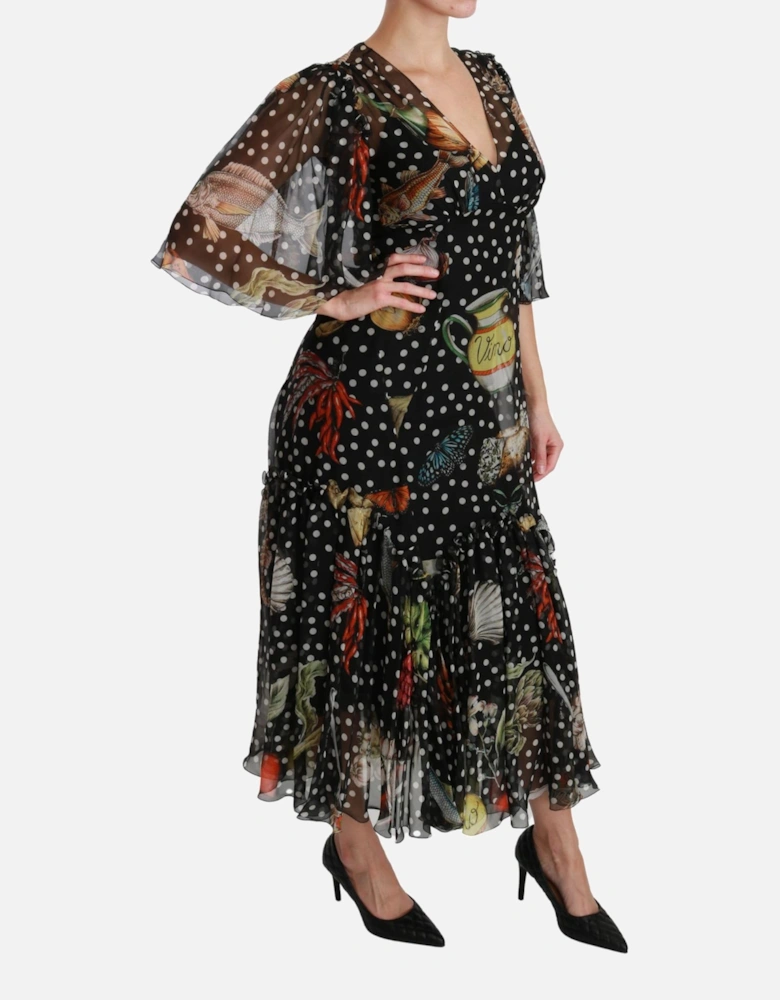 Dolce Gabbana Printed silk midi dress Polka dots Women - Black Dresses