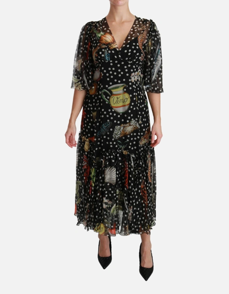 Dolce Gabbana Printed silk midi dress Polka dots Women - Black Dresses