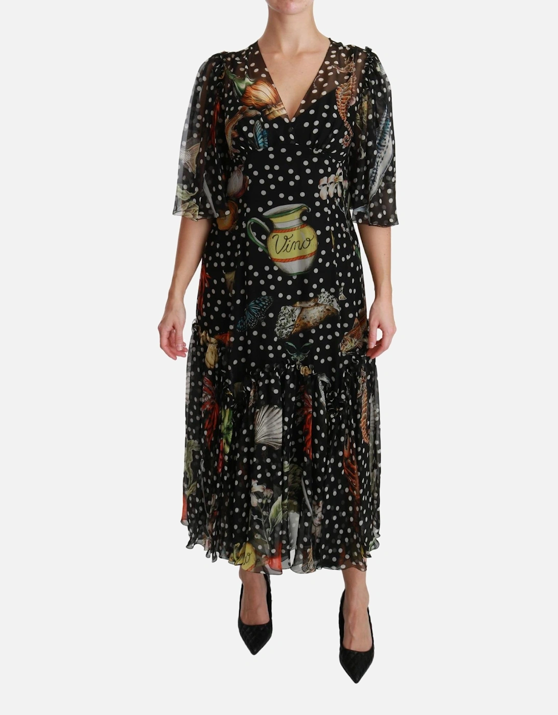 Dolce Gabbana Printed silk midi dress Polka dots Women - Black Dresses, 7 of 6